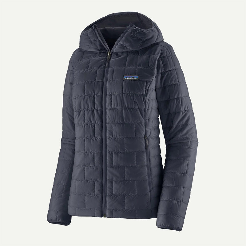 Load image into Gallery viewer, Dark gray quilted jacket with a brand logo on a light gray background

