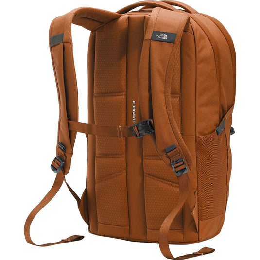Brown backpack with visible The North Face logo on a white background
