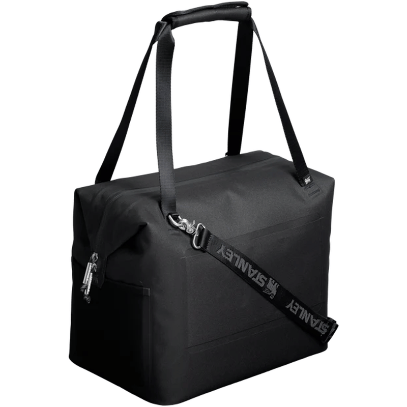 Load image into Gallery viewer, Black duffel bag with a strap on a white background

