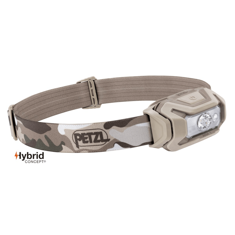 Load image into Gallery viewer, Camouflage headlamp with Petzl logo on a white background
