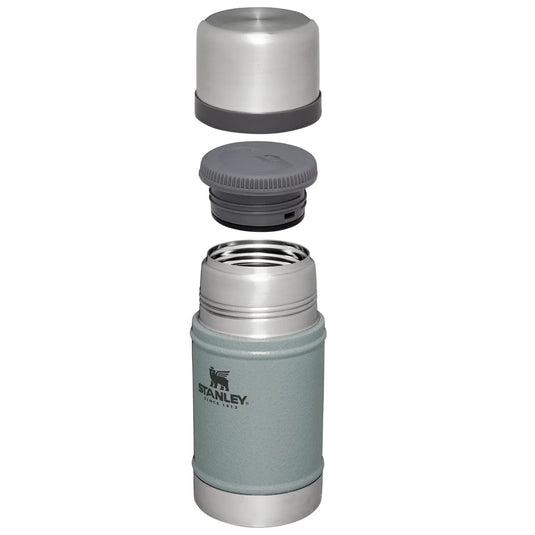 Stanley insulated food jar with multiple lids on a white background