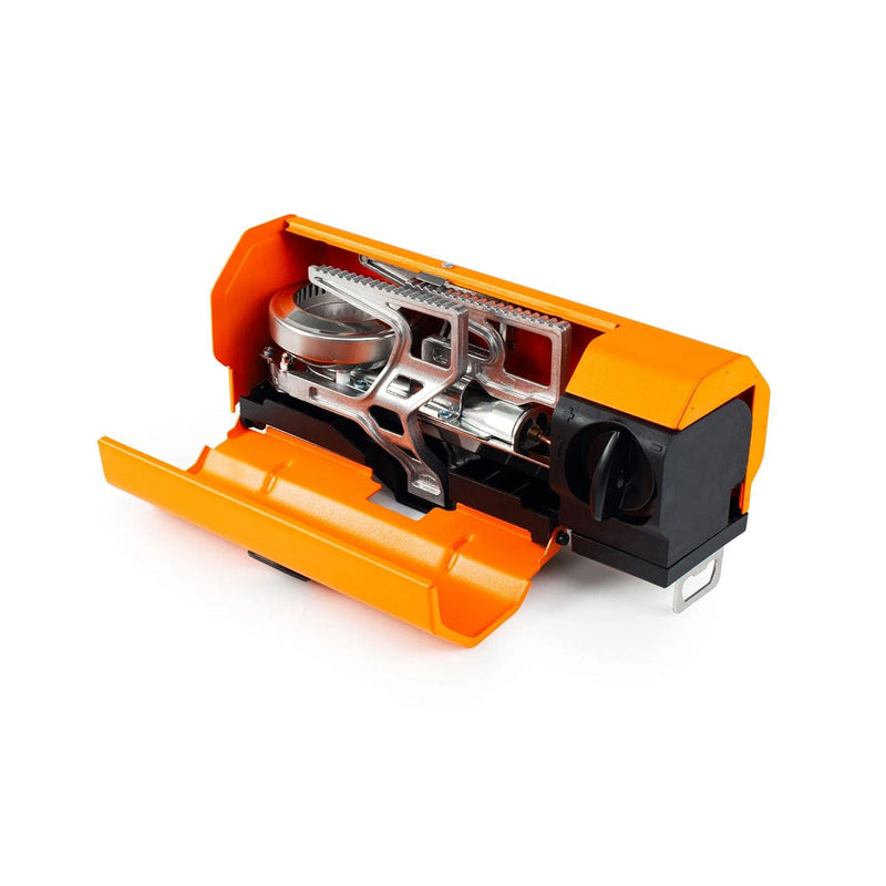 Load image into Gallery viewer, Close-up of a mechanical device with orange and black components on a white background
