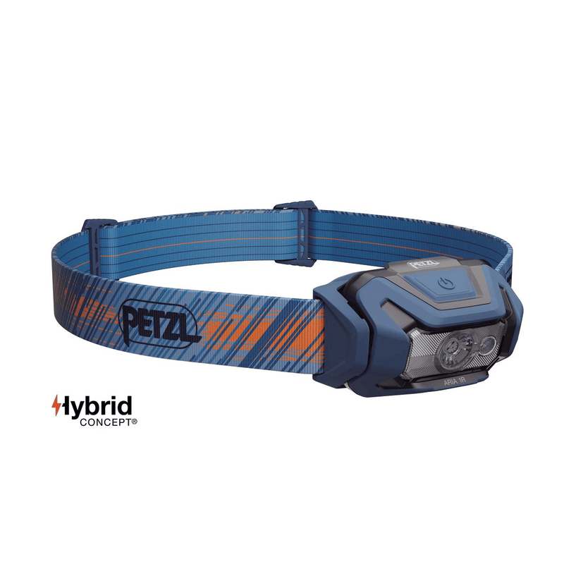 Load image into Gallery viewer, Blue headlamp with Petzl logo on a white background
