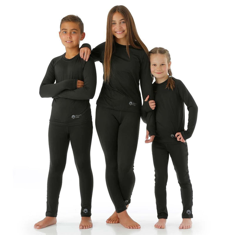 Load image into Gallery viewer, Three children wearing black wetsuits on a white background
