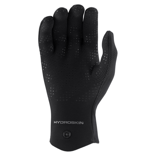 Black glove with textured palm on a white background