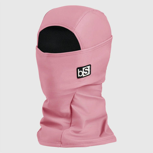 Pink balaclava with a logo on a light gray background