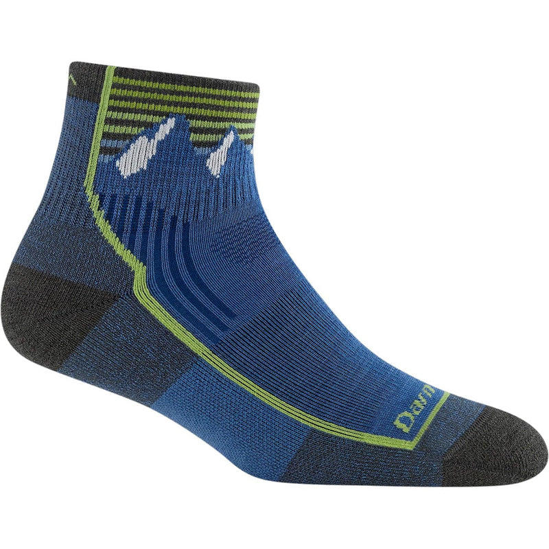 Load image into Gallery viewer, Blue and green sock with black accents on a white background

