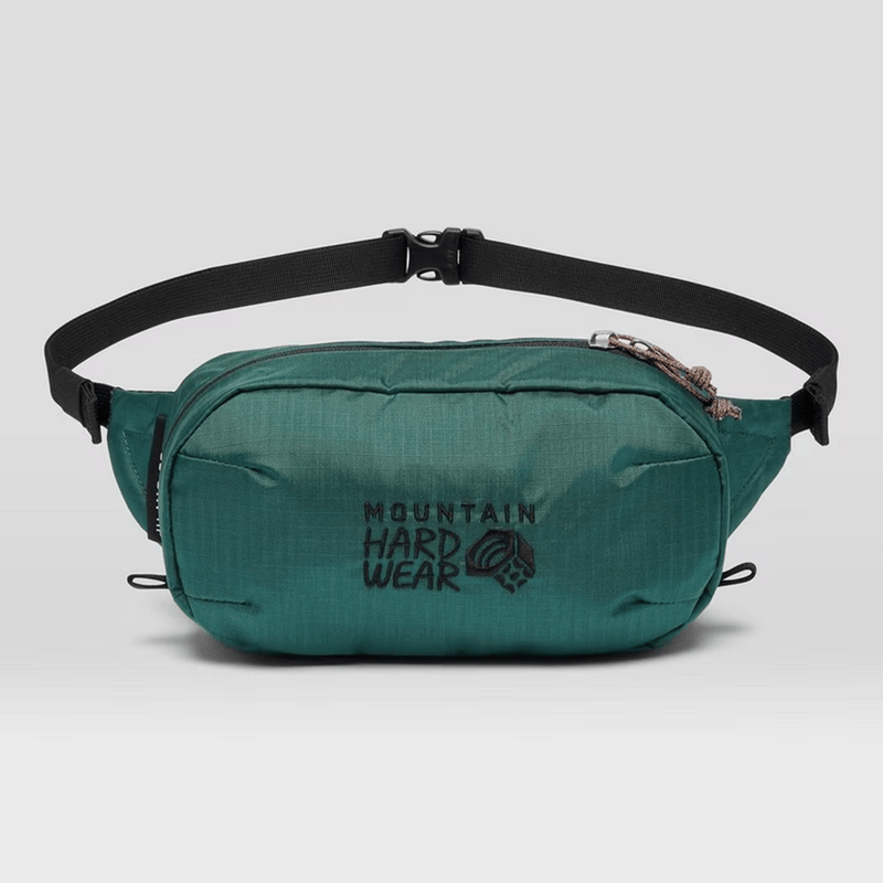 Load image into Gallery viewer, Green waist bag with black strap on a light gray background
