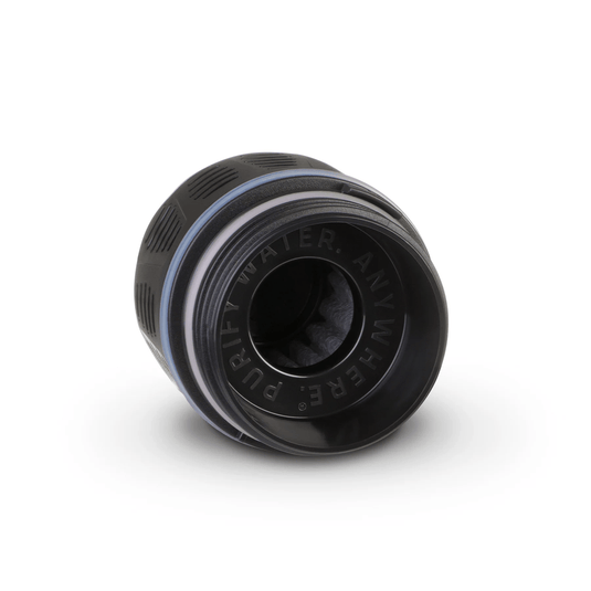 Black water filter on a white background