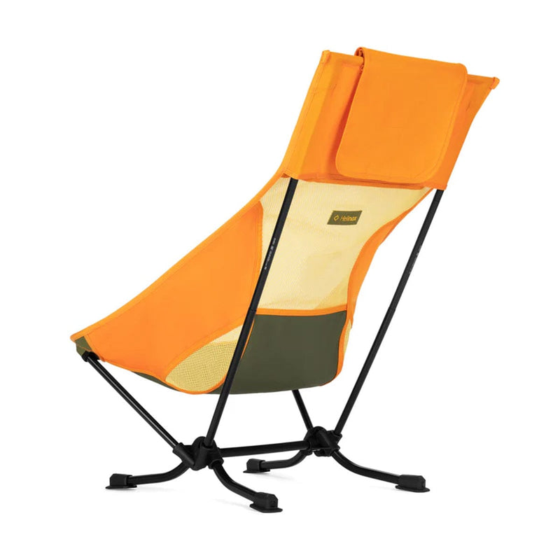 Load image into Gallery viewer, Orange camping chair with a black stand on a white background
