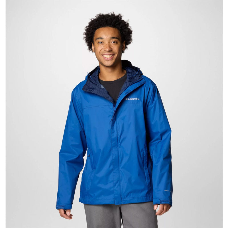 Load image into Gallery viewer, Person wearing a blue Columbia jacket on a white background
