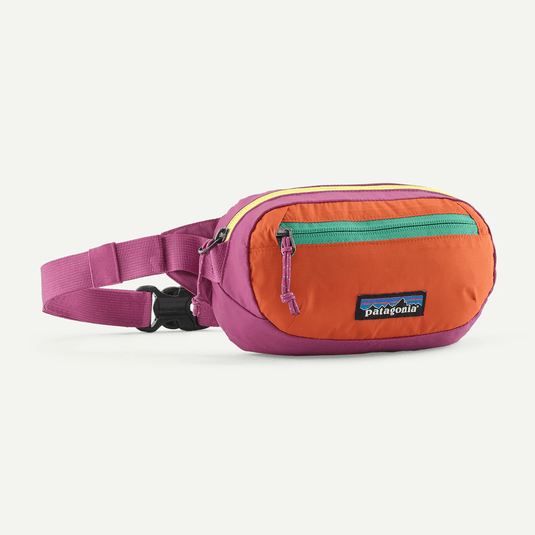 Colorful waist bag with Patagonia logo on a white background
