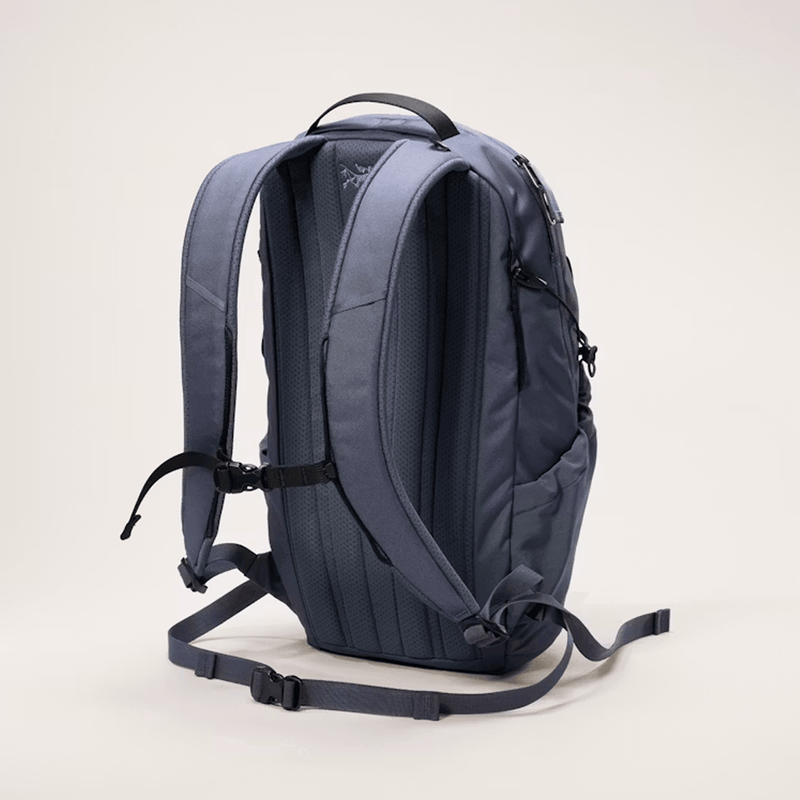 Load image into Gallery viewer, Back view of a gray backpack on a light beige background
