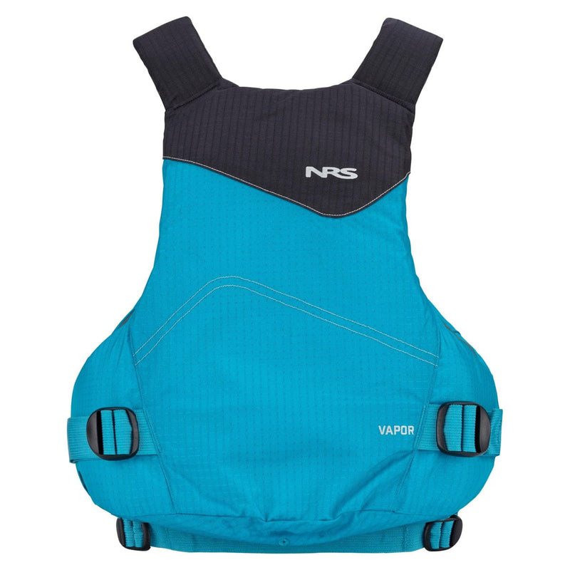 Load image into Gallery viewer, Blue life vest with black straps on a white background
