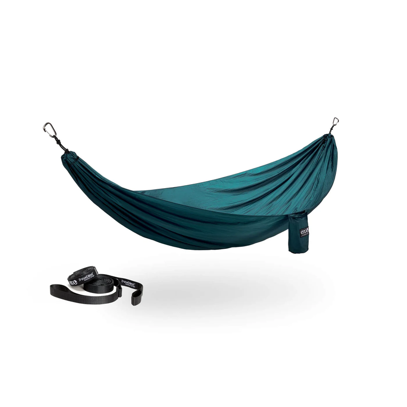 Load image into Gallery viewer, Teal hammock with stand and straps on a white background
