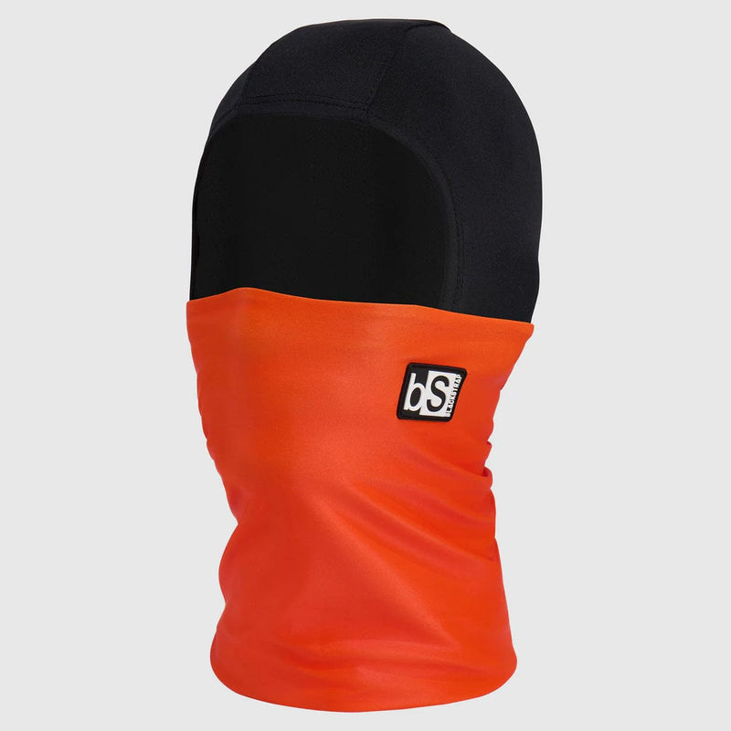 Load image into Gallery viewer, Black and orange neck gaiter with a brand logo on a light gray background
