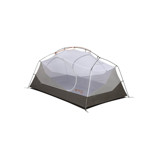 Camping tent with mesh door on a white background