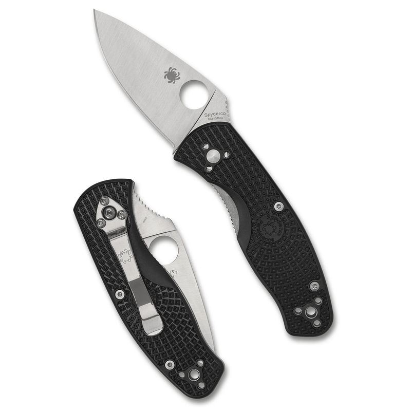 Load image into Gallery viewer, Open and closed Spyderco knife on a white background
