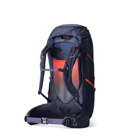 Blue and orange backpack on a white background