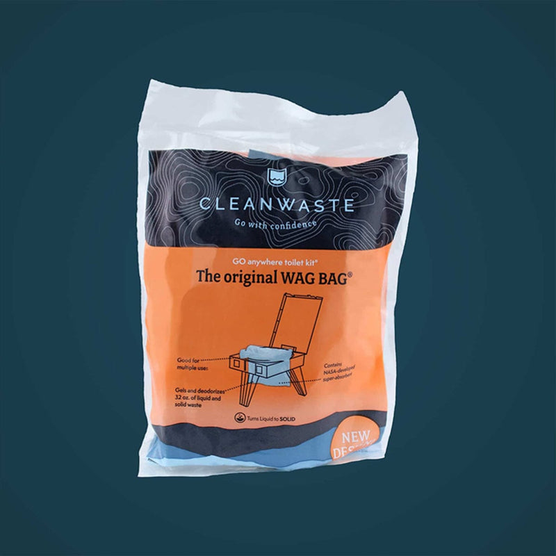 Load image into Gallery viewer, Cleanwaste Wag Bag packaging on a dark blue background
