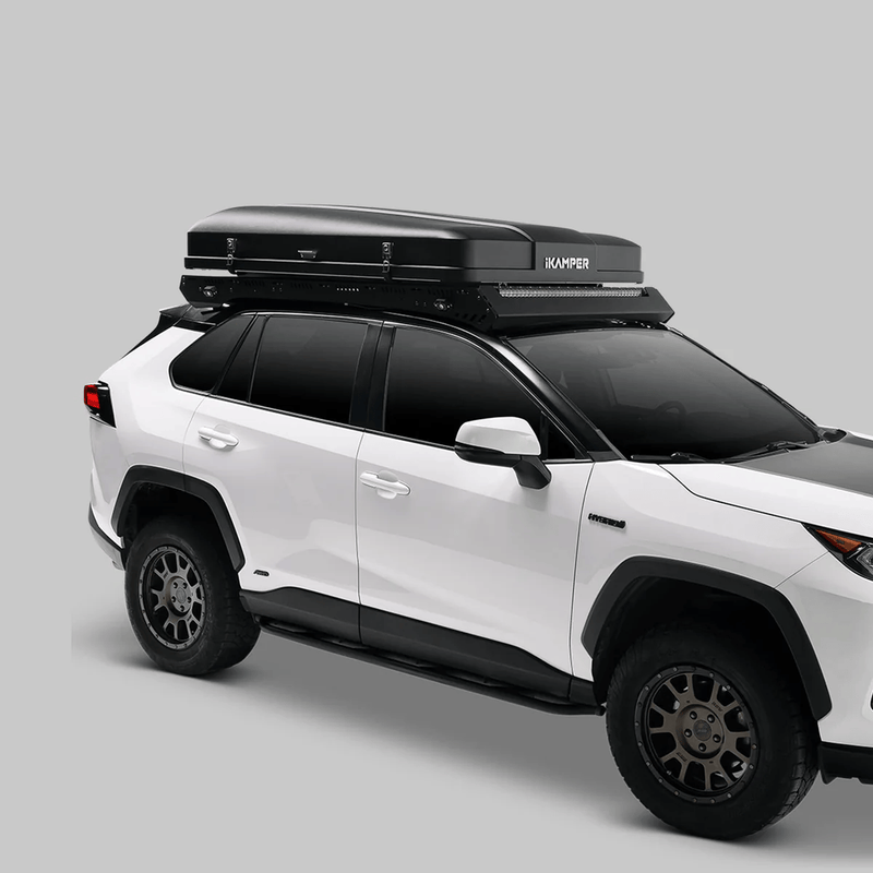 Load image into Gallery viewer, White SUV with a roof rack on a gray background
