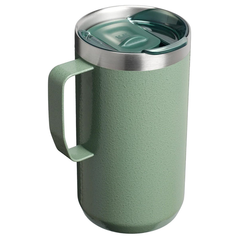 Load image into Gallery viewer, Green insulated mug with a silver lid on a white background
