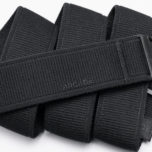Black tactical belt with 'Arcade' branding on a white background