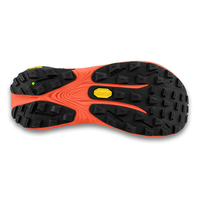 Load image into Gallery viewer, Close-up of a shoe sole with orange and black tread pattern on a white background
