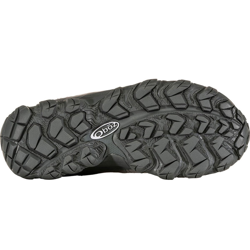 Load image into Gallery viewer, Black shoe sole with tread pattern and Oboz logo on a white background
