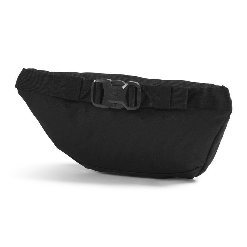 Load image into Gallery viewer, Black waist bag with a buckle on a white background
