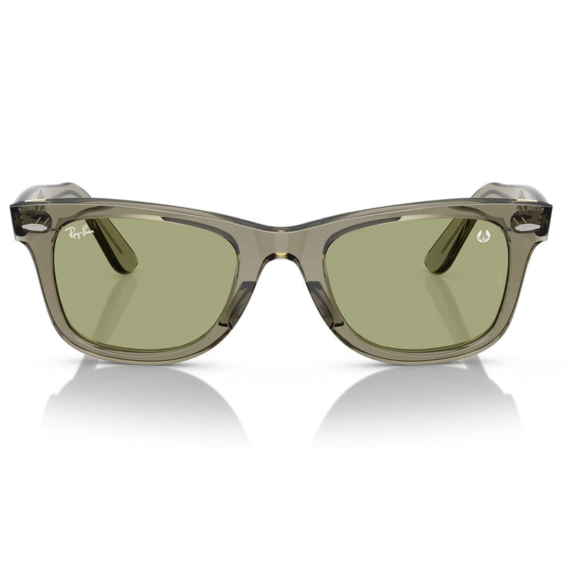 Load image into Gallery viewer, Sunglasses with a transparent frame and green lenses on a white background
