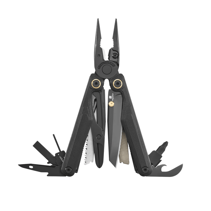 Load image into Gallery viewer, Black multi-tool with various components on a white background
