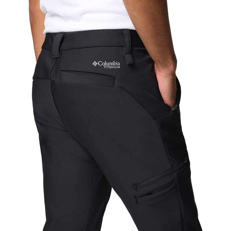 Load image into Gallery viewer, Black pants with Columbia Titanium logo on a white background
