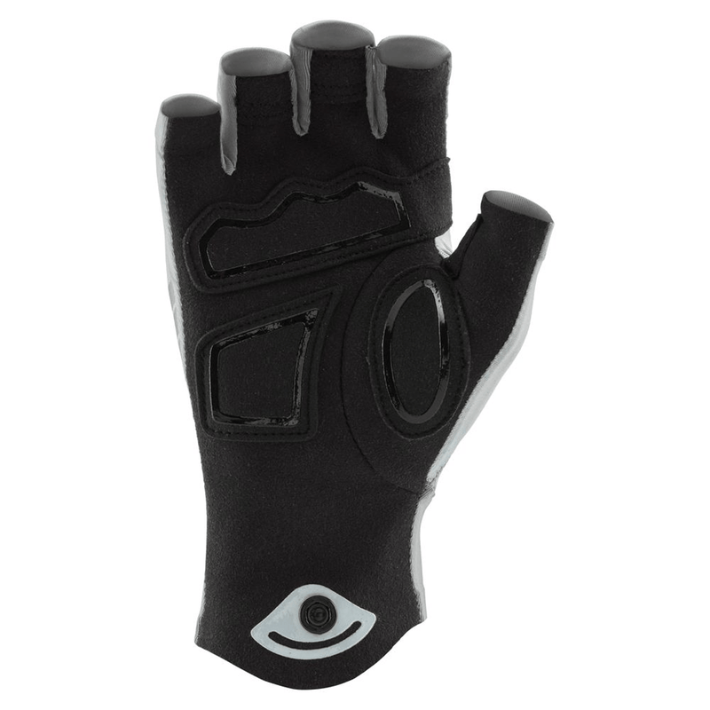 Load image into Gallery viewer, Black half-finger glove with a brand logo on a white background
