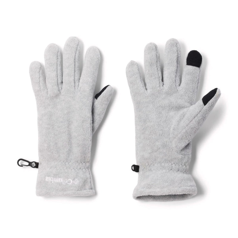 Load image into Gallery viewer, Pair of gray fleece gloves with black accents on a white background

