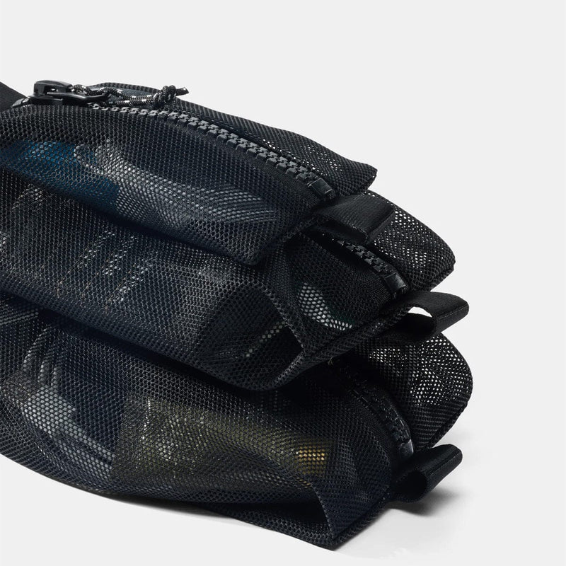 Load image into Gallery viewer, Black mesh bag with zippers on a white background

