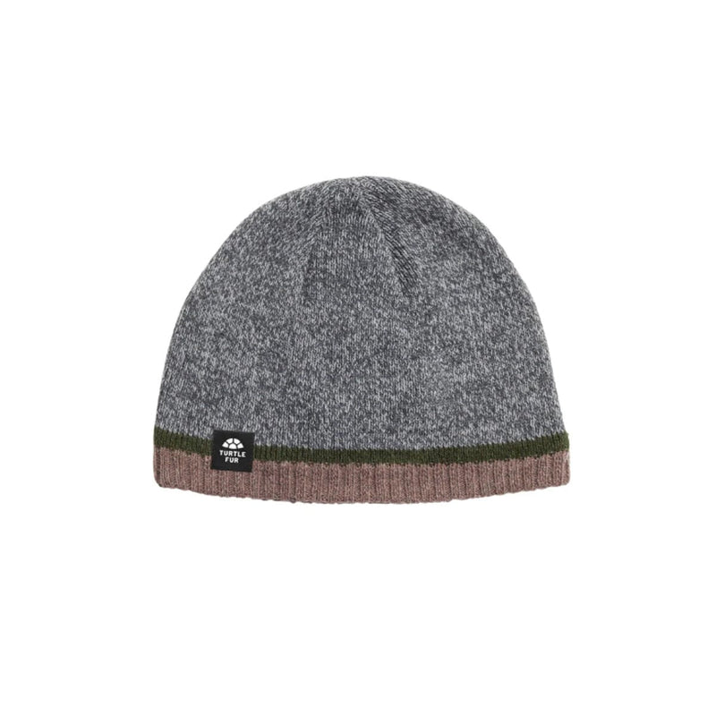 Load image into Gallery viewer, Gray knit beanie with brown band on a white background
