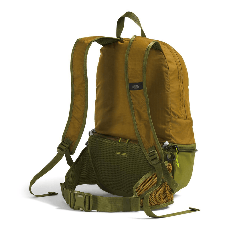 Load image into Gallery viewer, Green and brown backpack with The North Face logo on a white background
