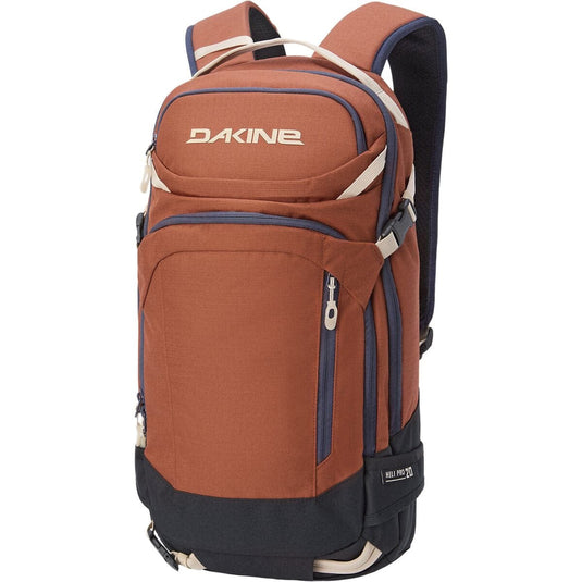 Brown backpack with black accents and Dakine logo on a white background