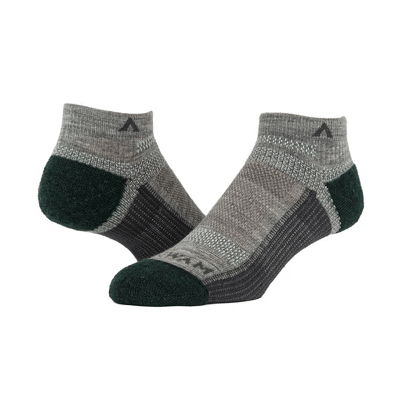 Load image into Gallery viewer, Pair of gray and black ankle socks on a white background
