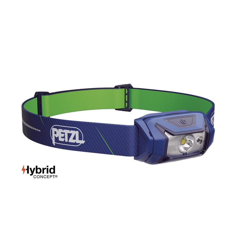 Load image into Gallery viewer, Blue and green headlamp with Petzl logo on a white background
