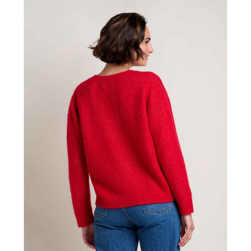 Load image into Gallery viewer, Woman wearing a red sweater and blue jeans against a plain background
