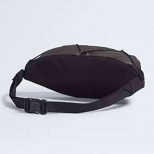 Black waist bag on a light gray background