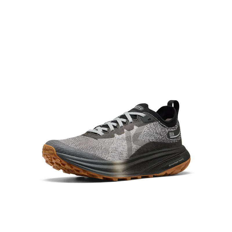 Load image into Gallery viewer, Gray and black athletic shoe with brown sole on a white background
