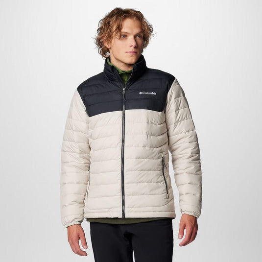 Man wearing a Columbia jacket on a white background