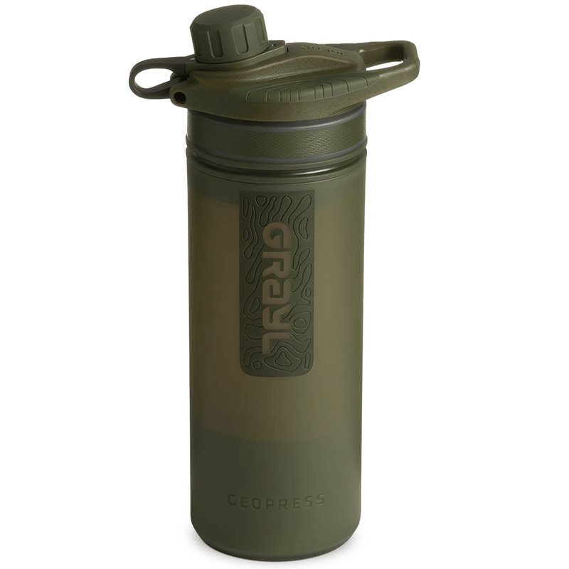 Load image into Gallery viewer, Green water bottle with lid on a white background
