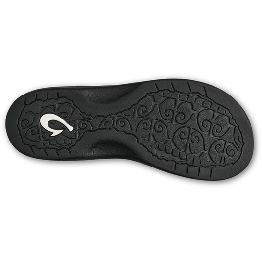 Black shoe sole with a brand logo on a white background