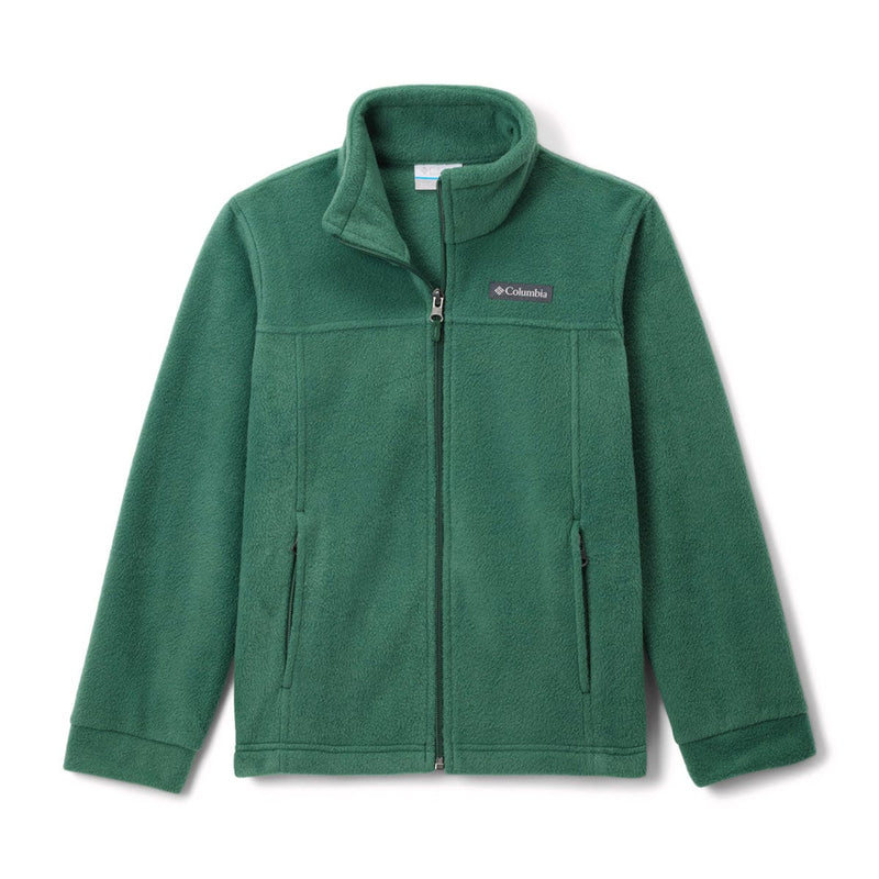 Load image into Gallery viewer, Green fleece jacket with Columbia logo on a white background
