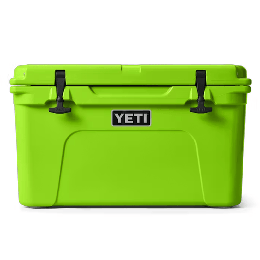 Green YETI cooler on a white background