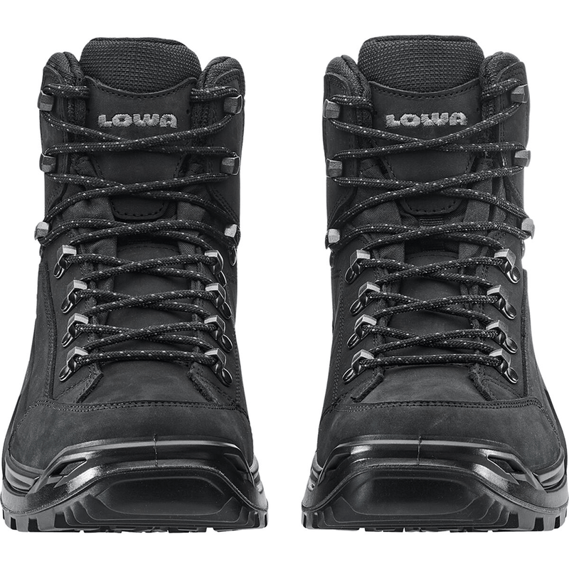 Load image into Gallery viewer, Pair of black high-top boots with visible brand logo on a white background
